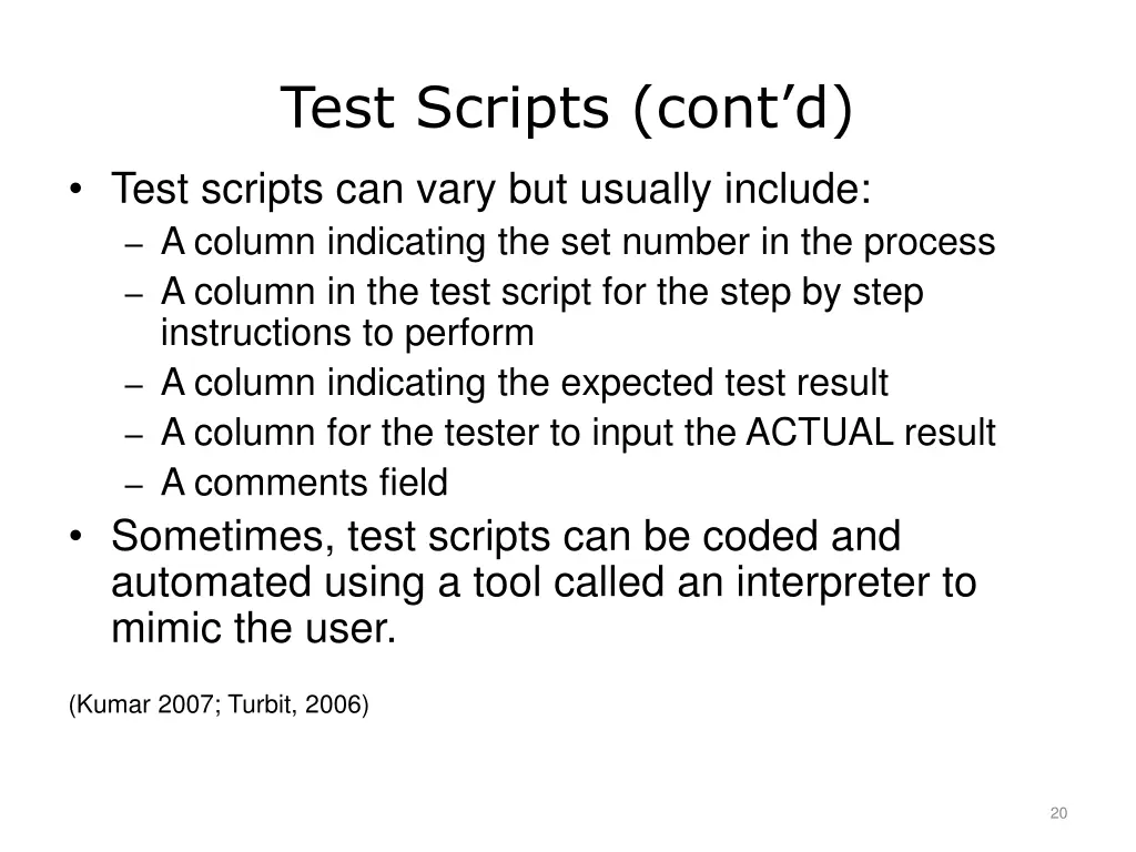 test scripts cont d