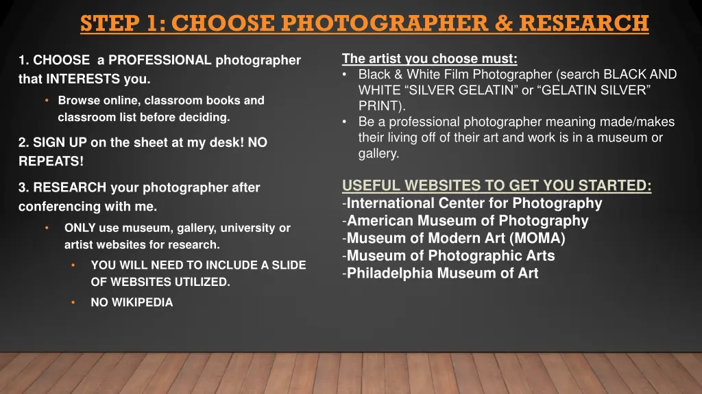 step 1 choose photographer research