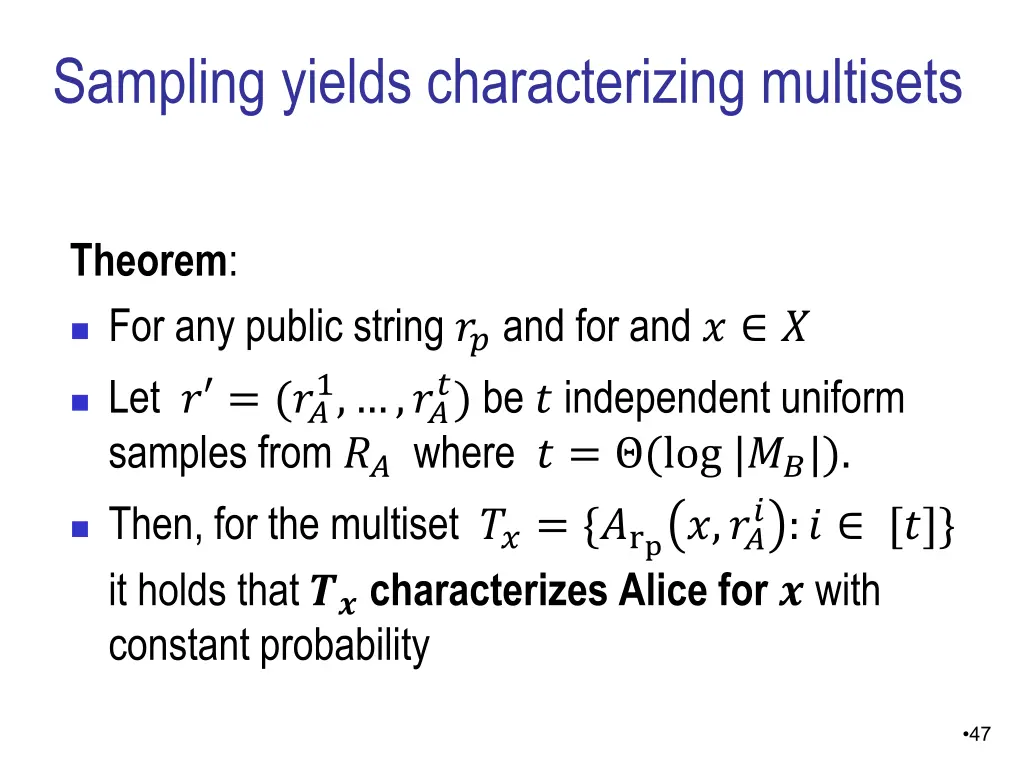 sampling yields characterizing multisets