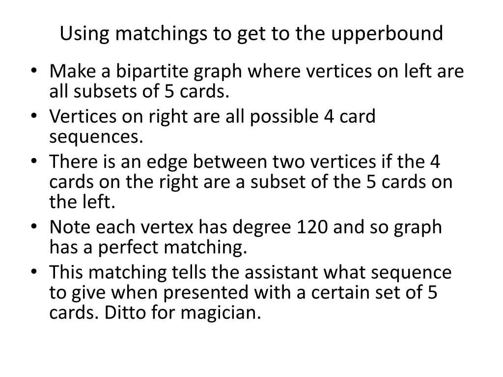 using matchings to get to the upperbound