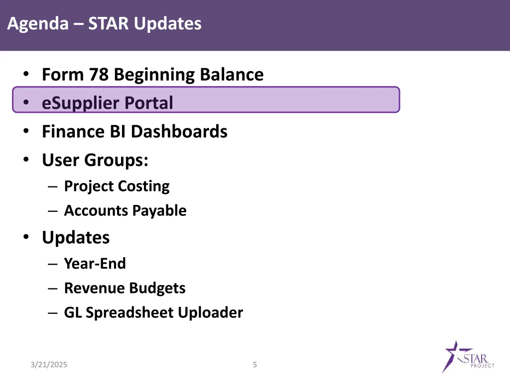 agenda star updates 2