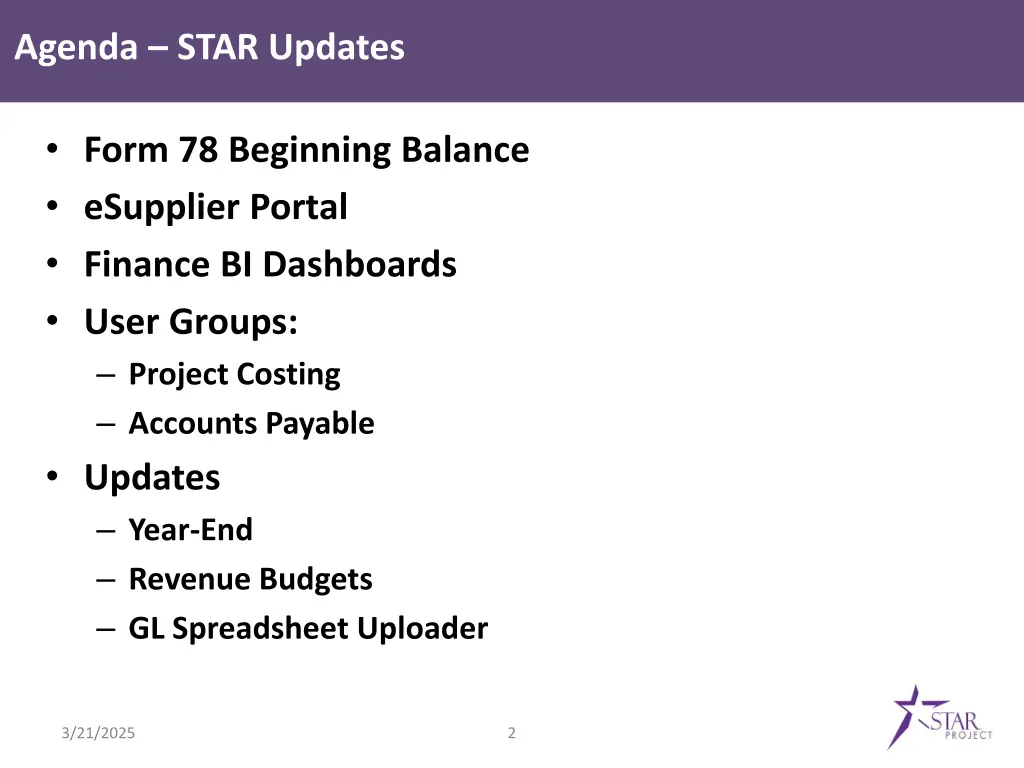 agenda star updates