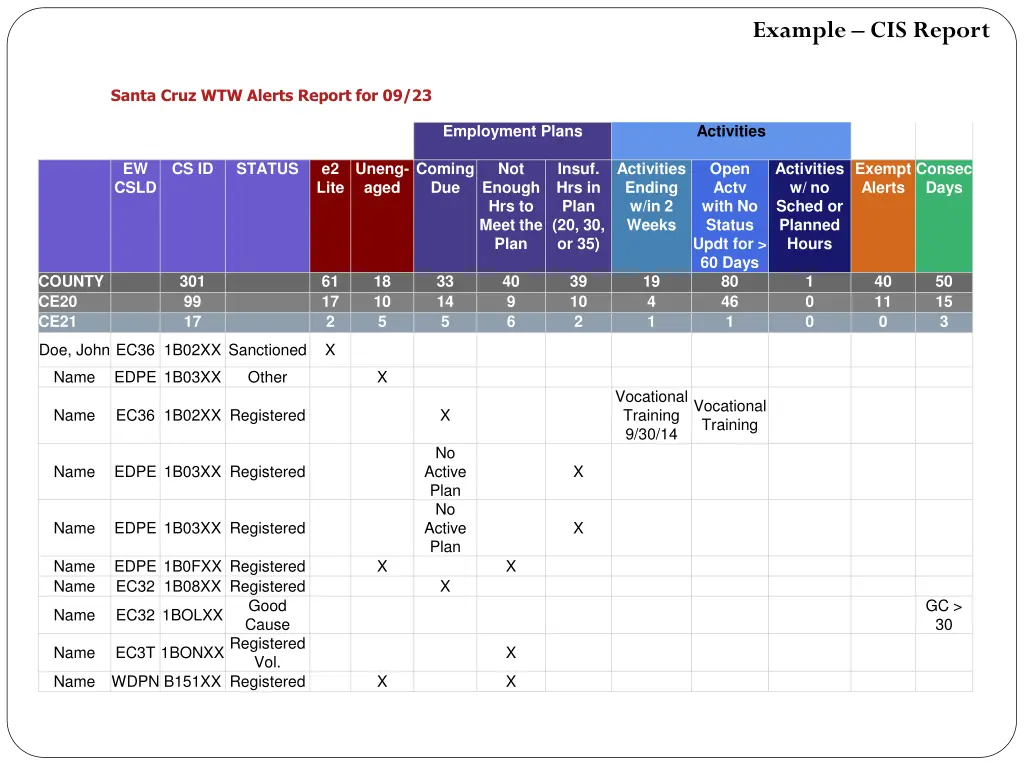 example cis report