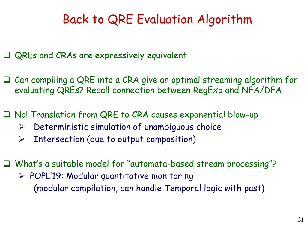 back to qre evaluation algorithm