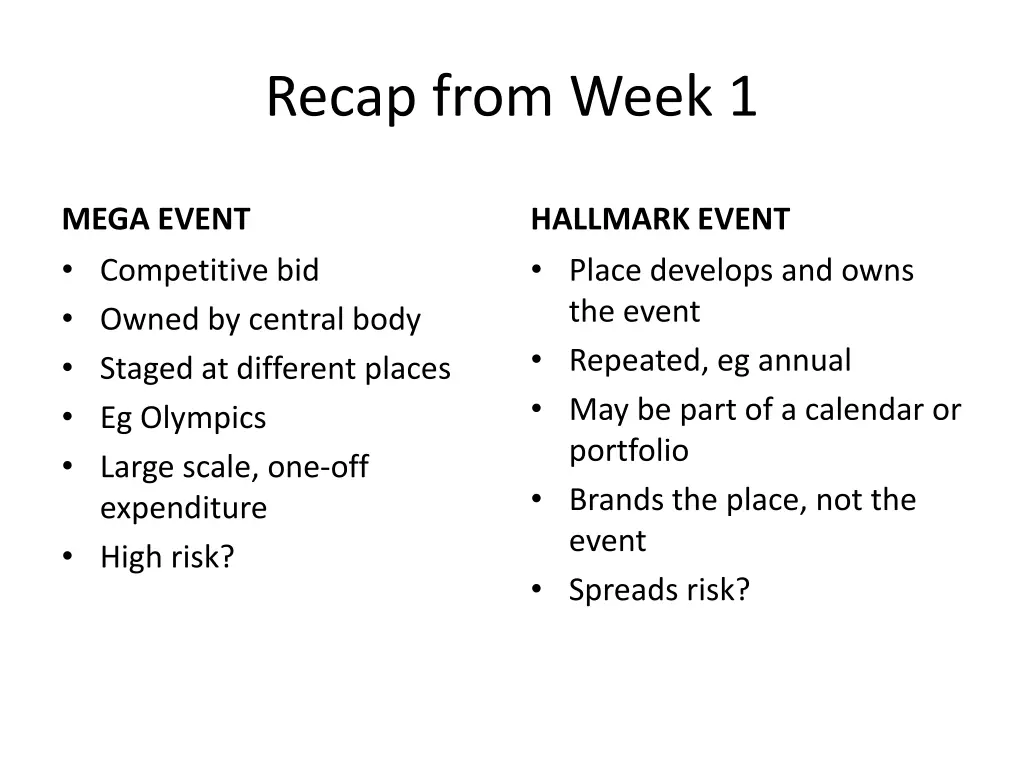 recap from week 1