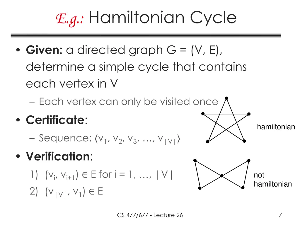 e g hamiltonian cycle