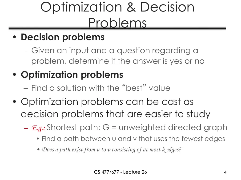optimization decision problems decision problems