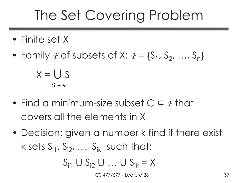 the set covering problem