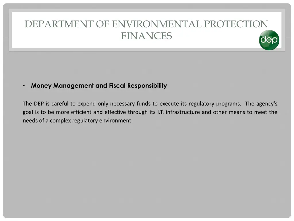 department of environmental protection finances