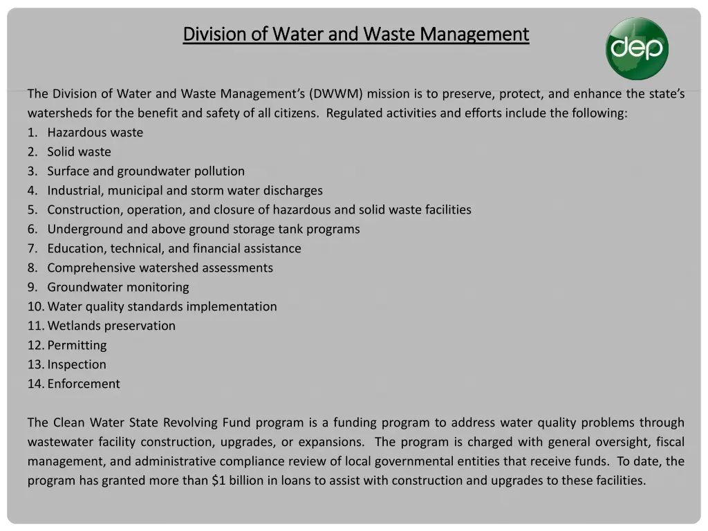 division of water and waste management division