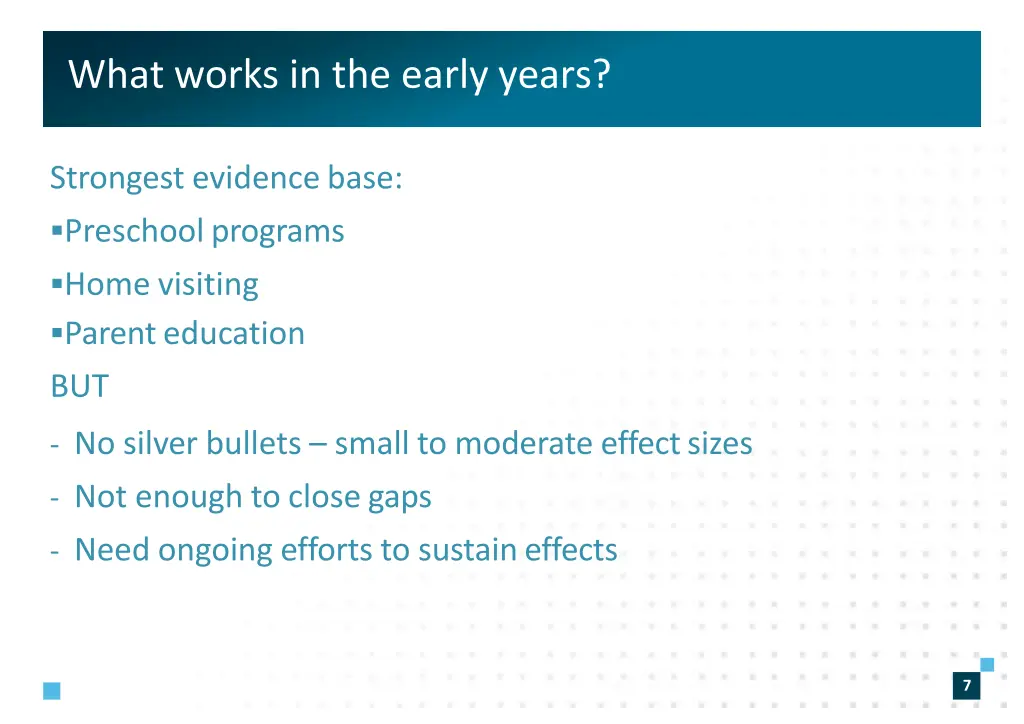 what works in the early years