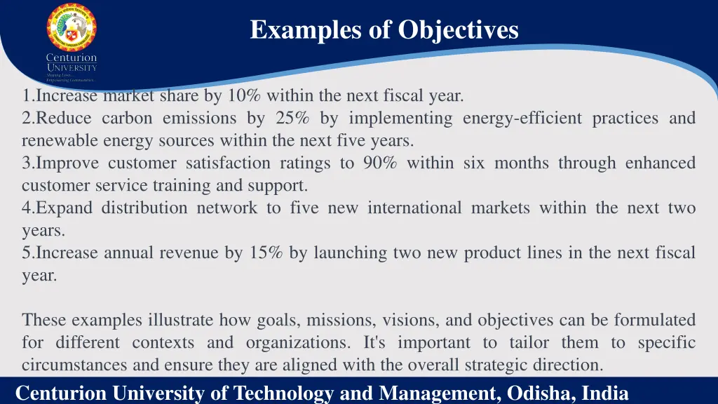 examples of objectives