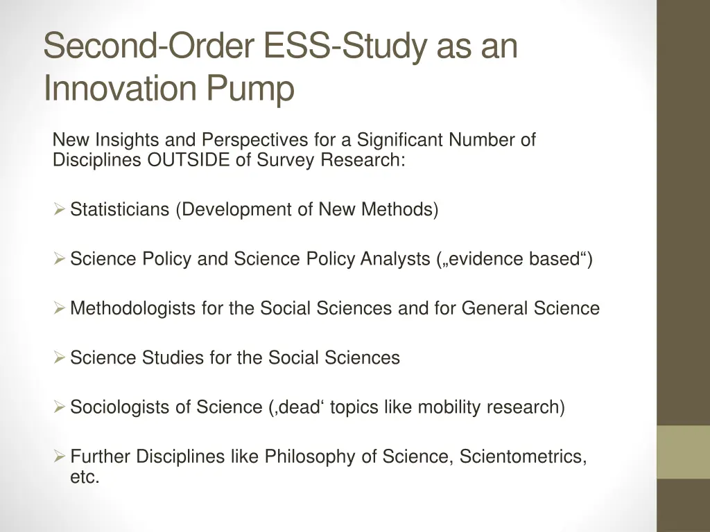 second order ess study as an innovation pump