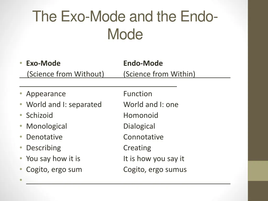 the exo mode and the endo mode