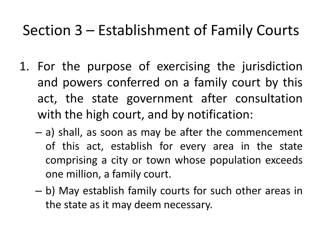 section 3 establishment of family courts