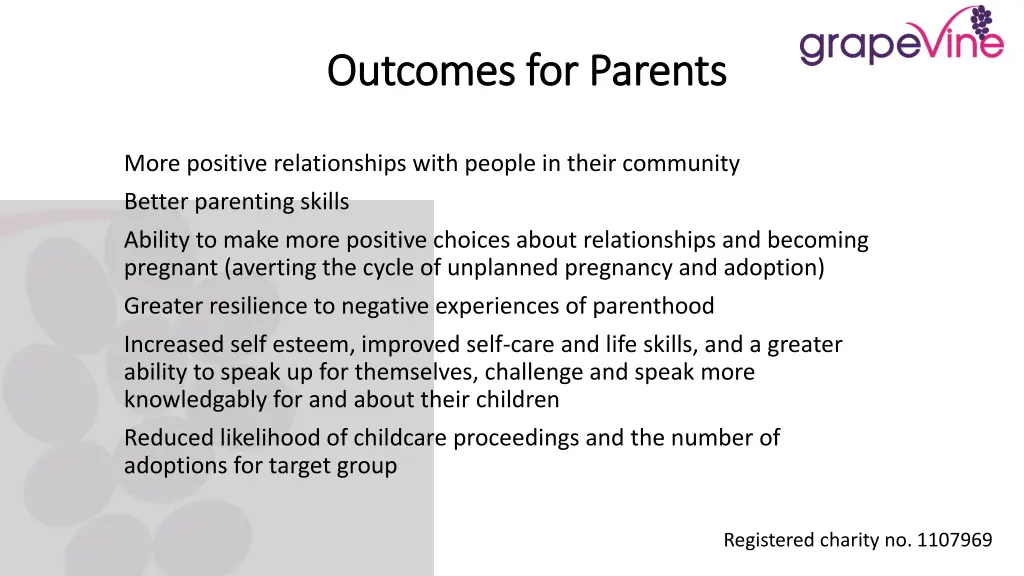 outcomes for parents outcomes for parents