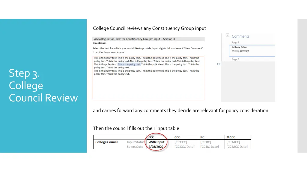 college council reviews any constituency group