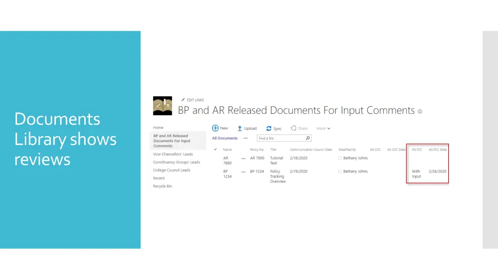 documents library shows reviews