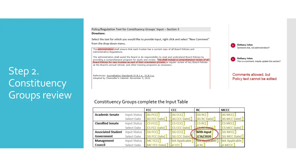step 2 constituency groups review