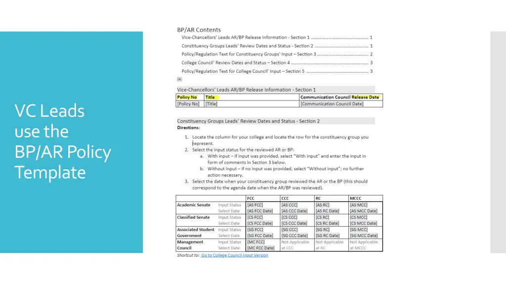 vc leads use the bp ar policy template