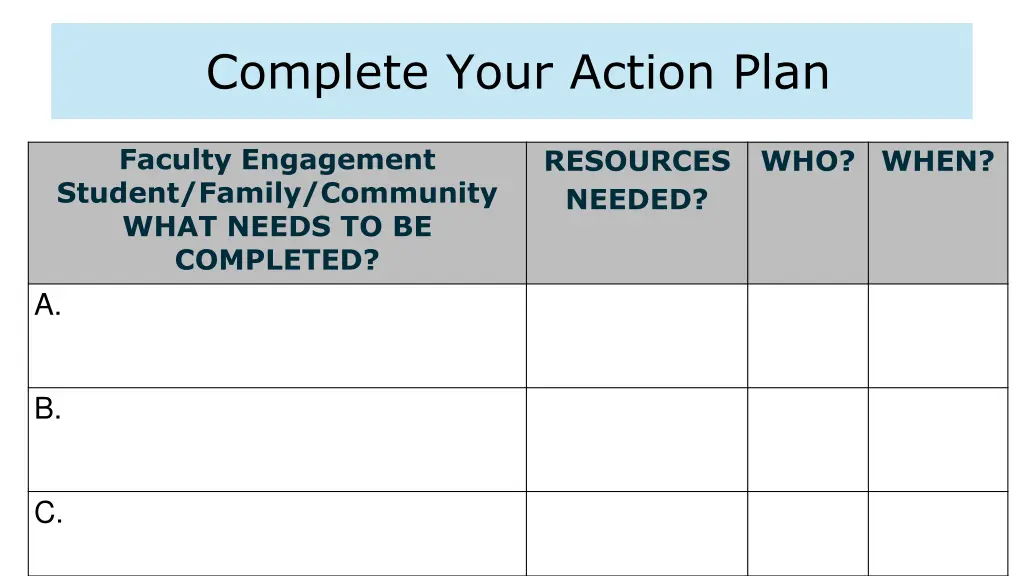 complete your action plan