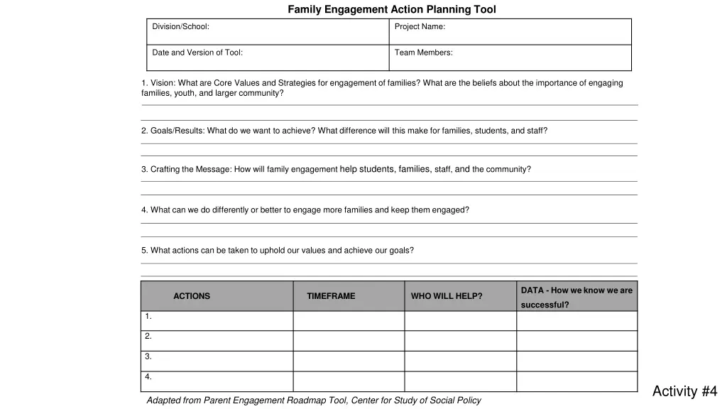 family engagement action planning tool 1