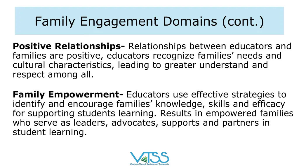 family engagement domains cont