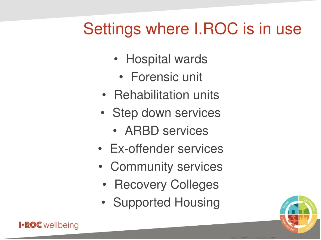settings where i roc is in use