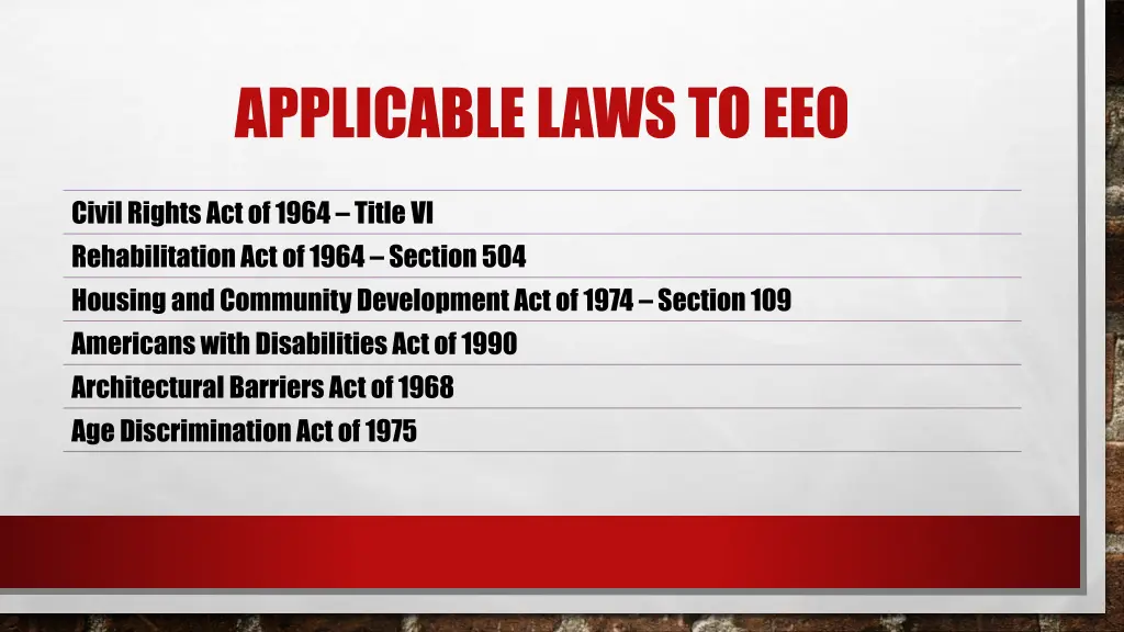 applicable laws to eeo