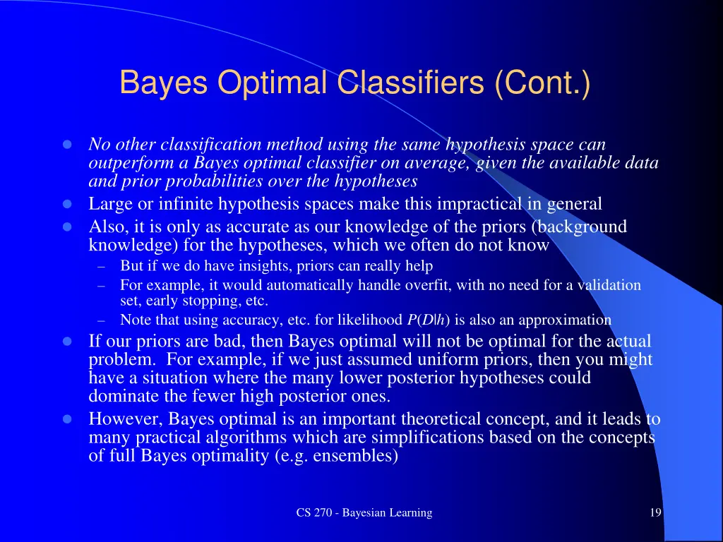 bayes optimal classifiers cont