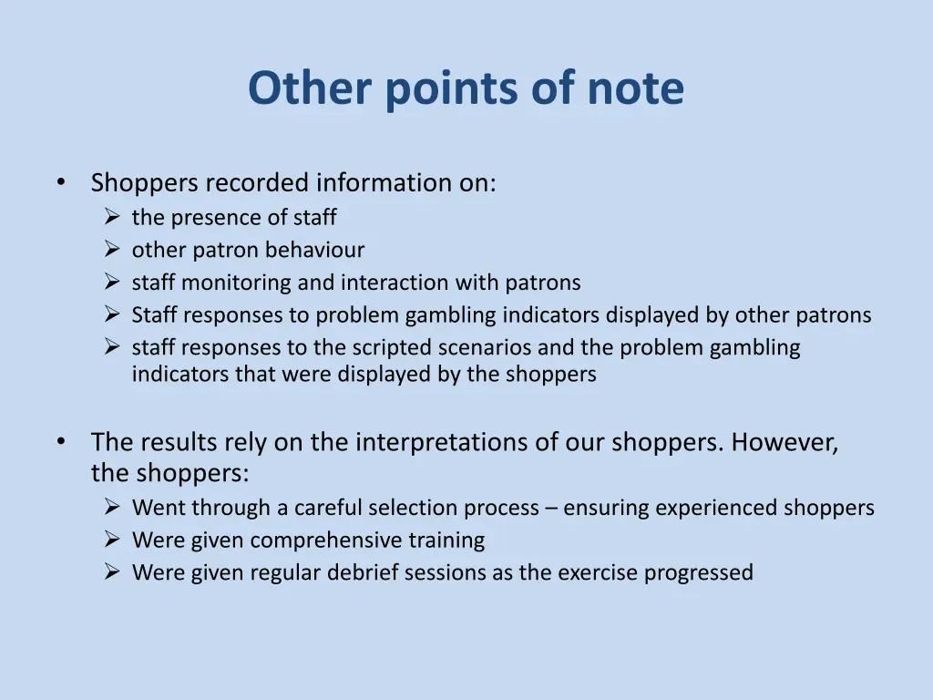 other points of note