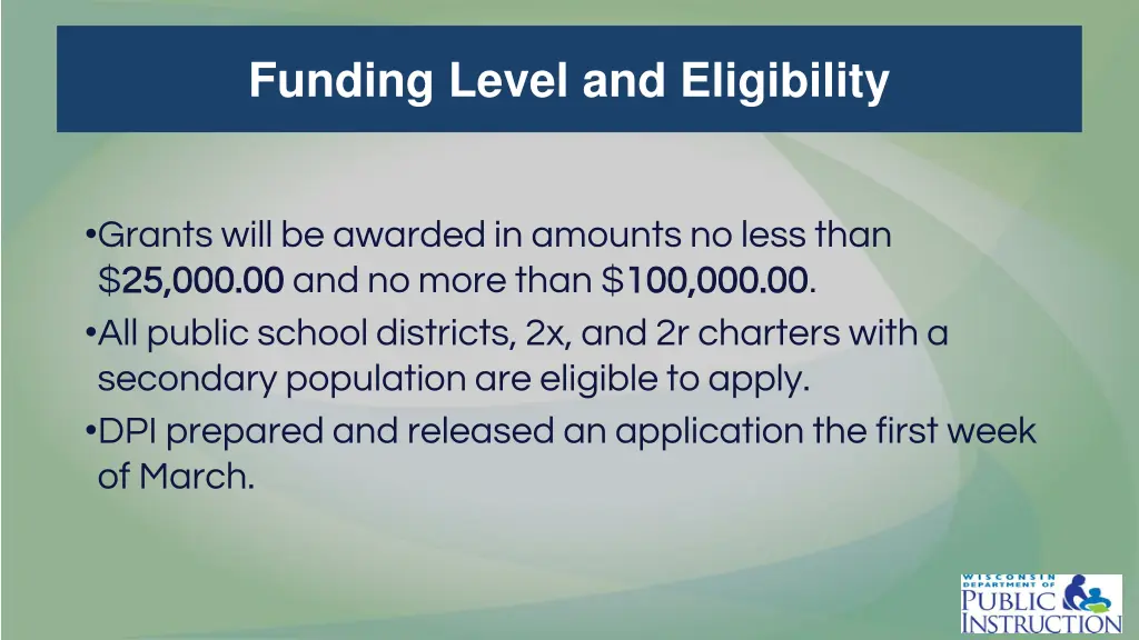 funding level and eligibility