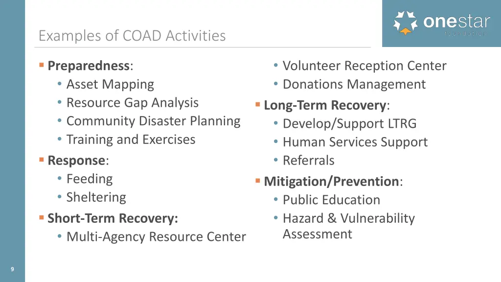 examples of coad activities