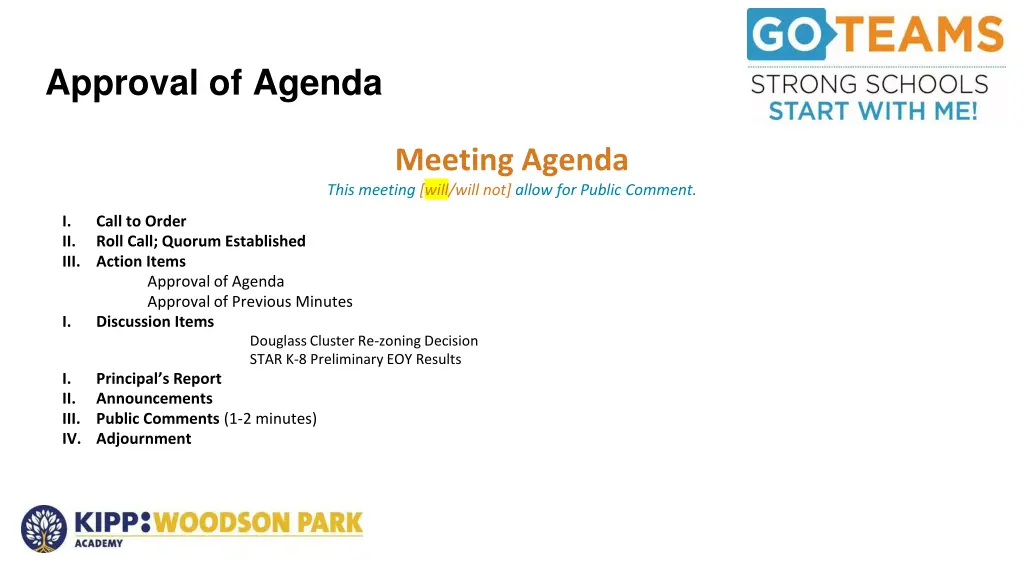 approval of agenda
