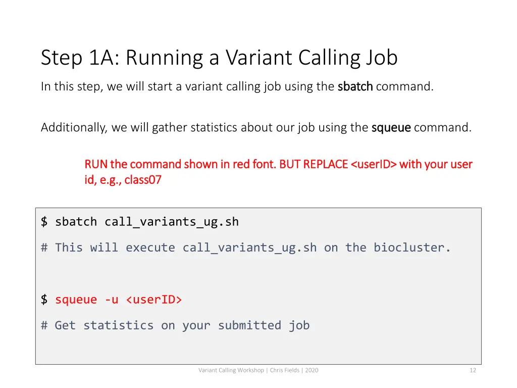 step 1a running a variant calling job 1