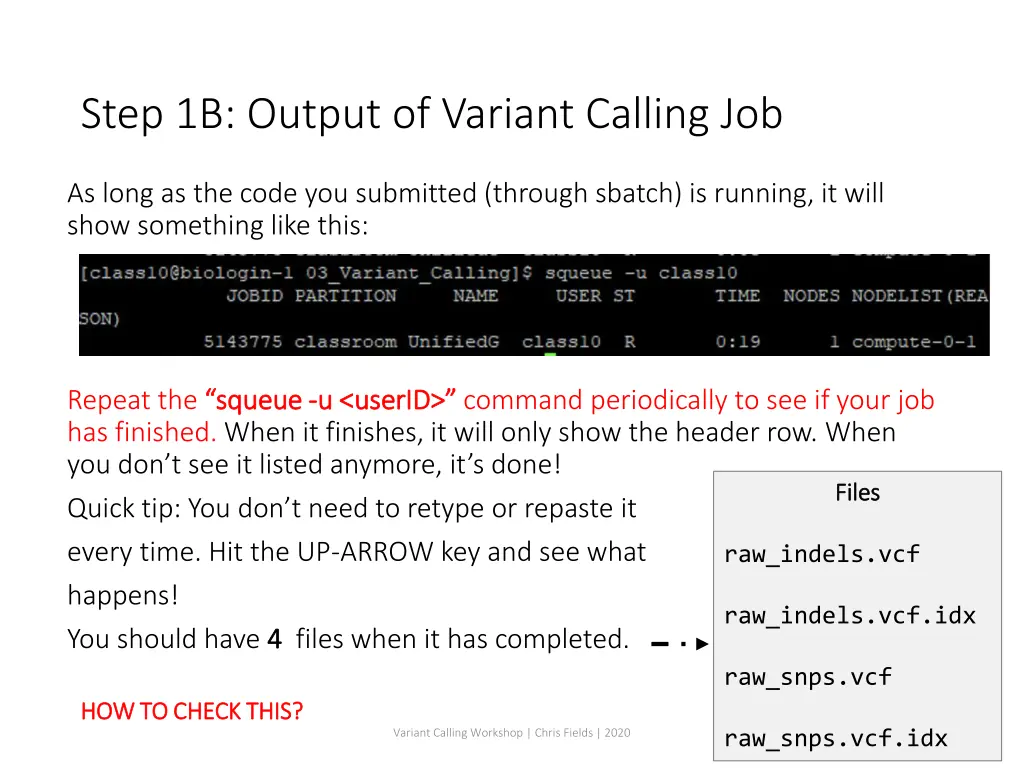 step 1b output of variant calling job
