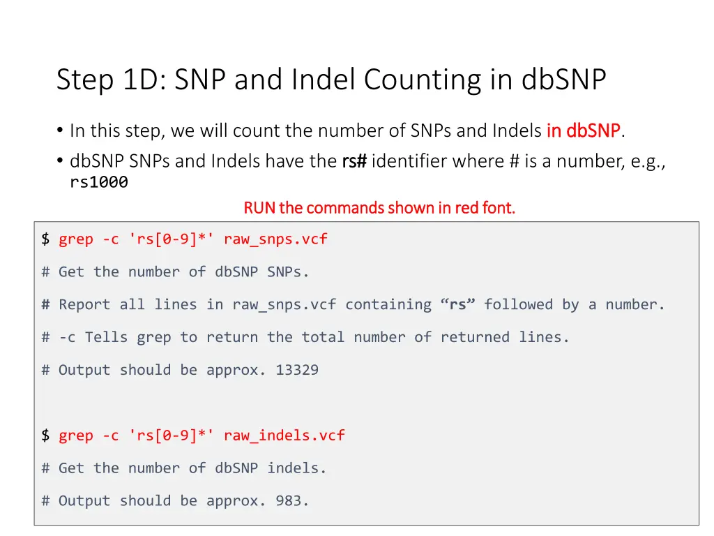 step 1d snp and indel counting in dbsnp