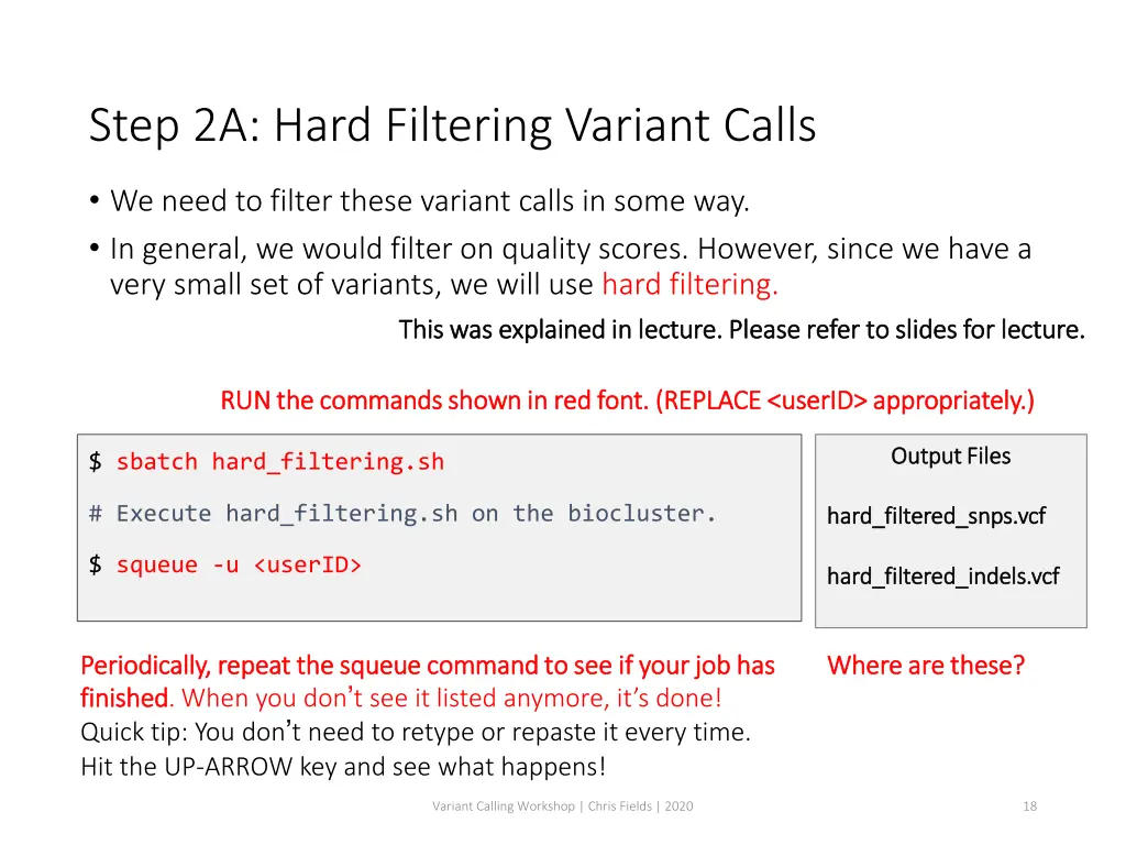 step 2a hard filtering variant calls