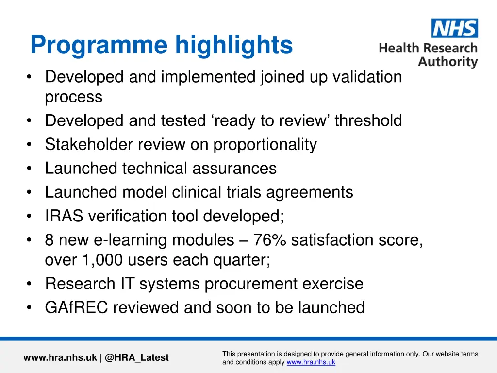 programme highlights developed and implemented