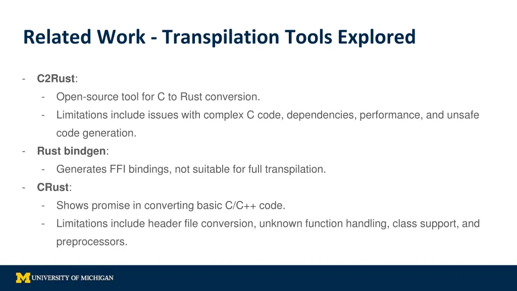related work transpilation tools explored