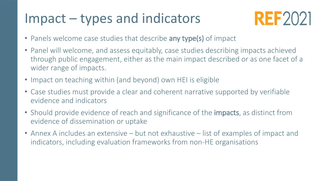 impact types and indicators
