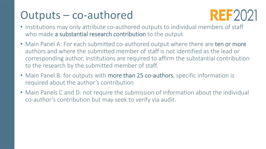 outputs co authored institutions may only