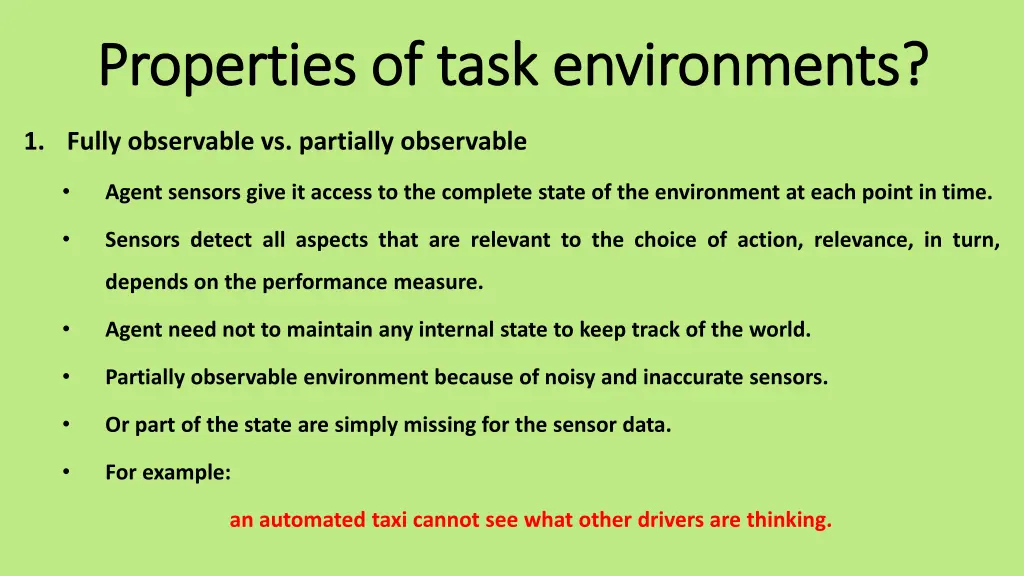 properties of task environments properties 1