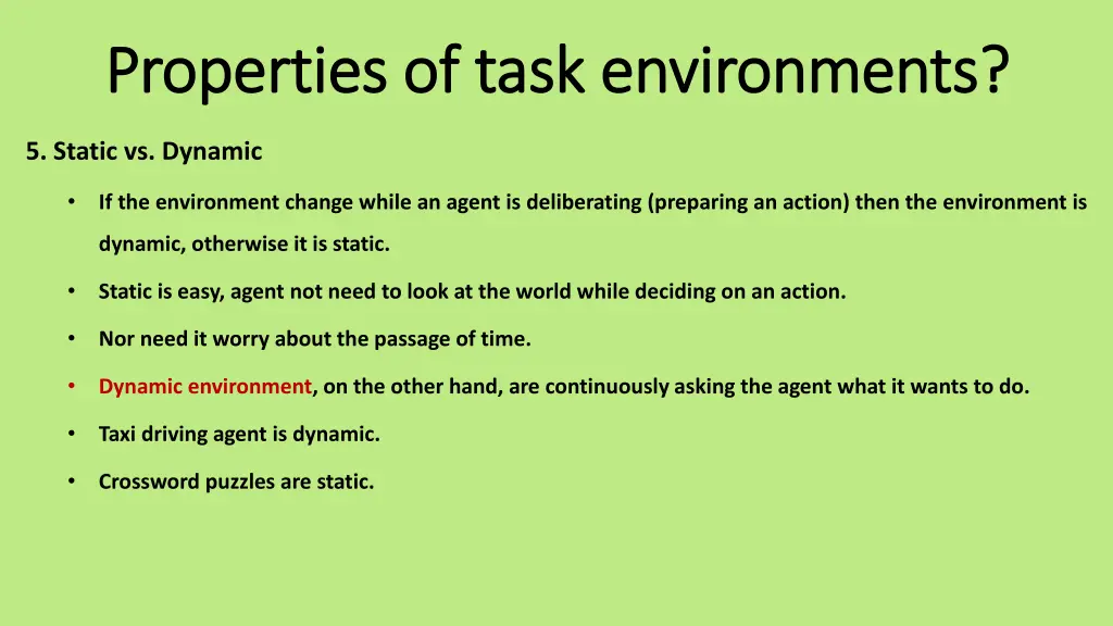 properties of task environments properties 5