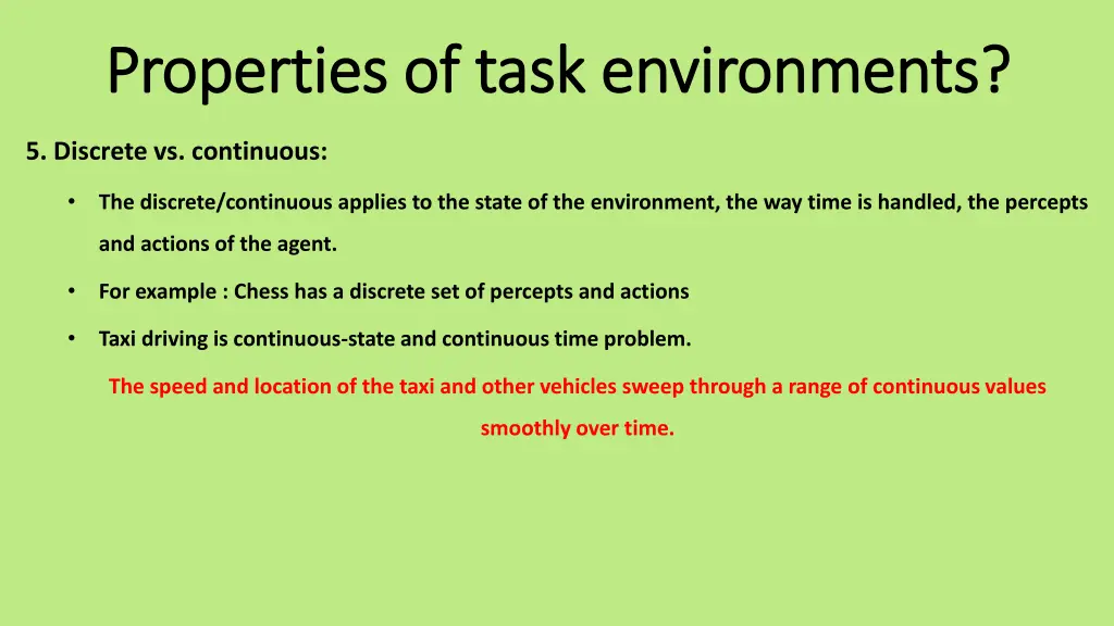 properties of task environments properties 6