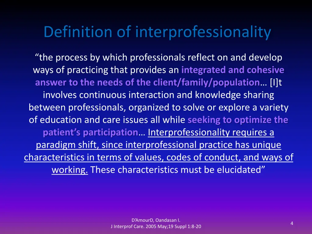 definition of interprofessionality