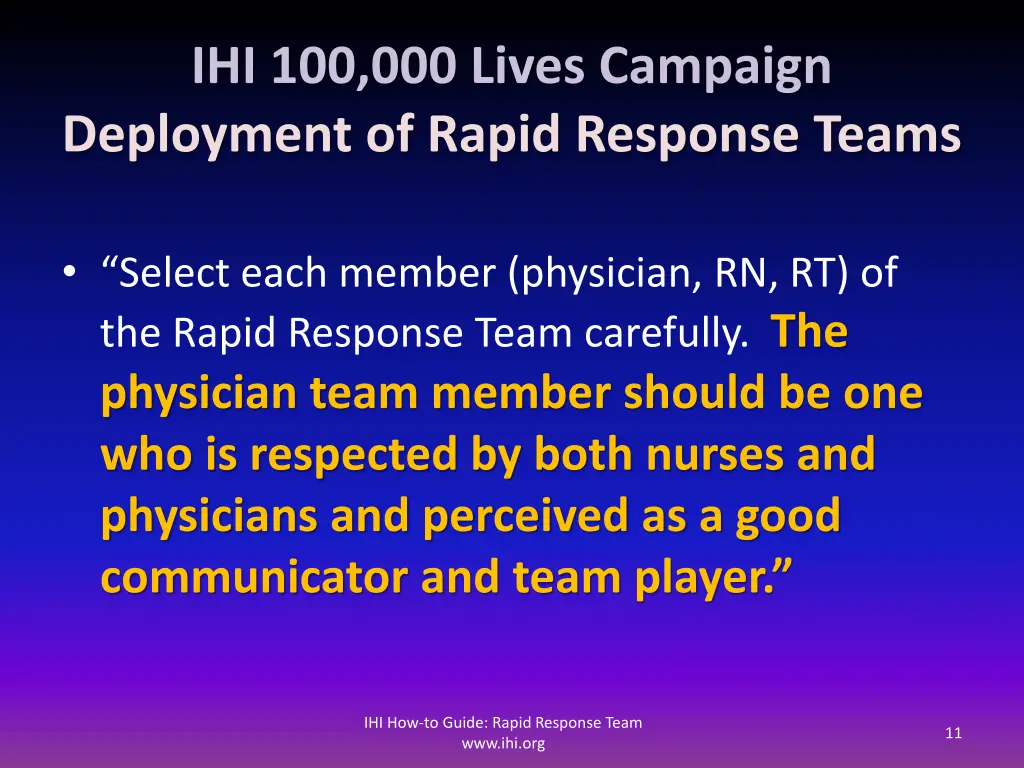 ihi 100 000 lives campaign deployment of rapid 1