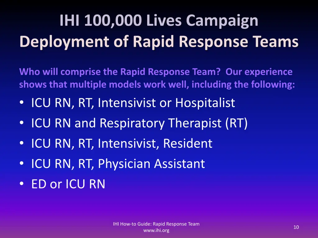 ihi 100 000 lives campaign deployment of rapid