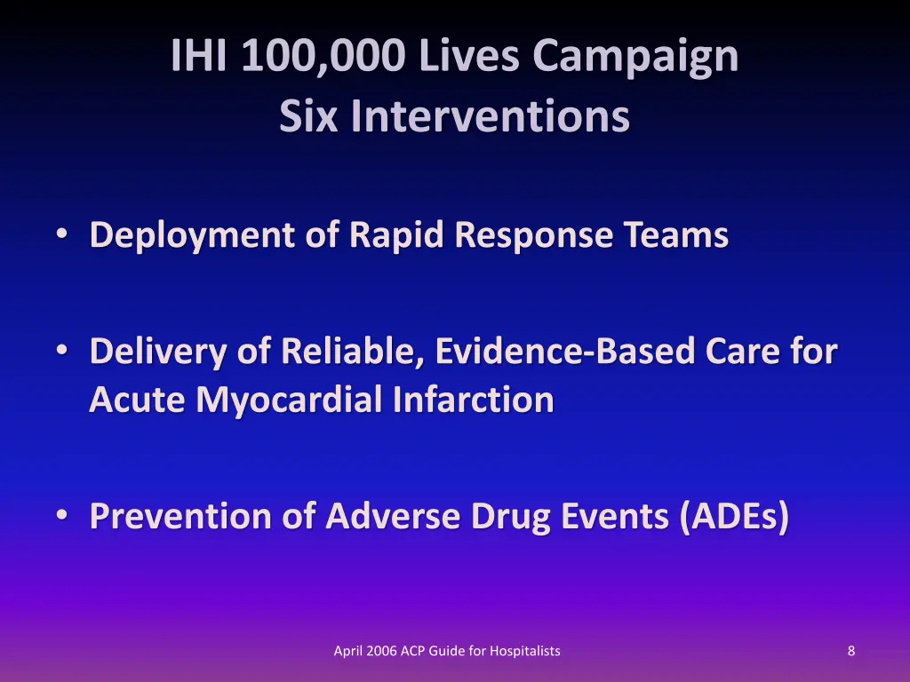 ihi 100 000 lives campaign six interventions