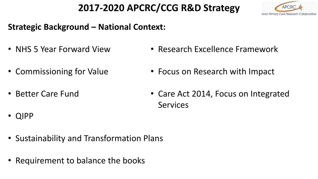 2017 2020 apcrc ccg r d strategy